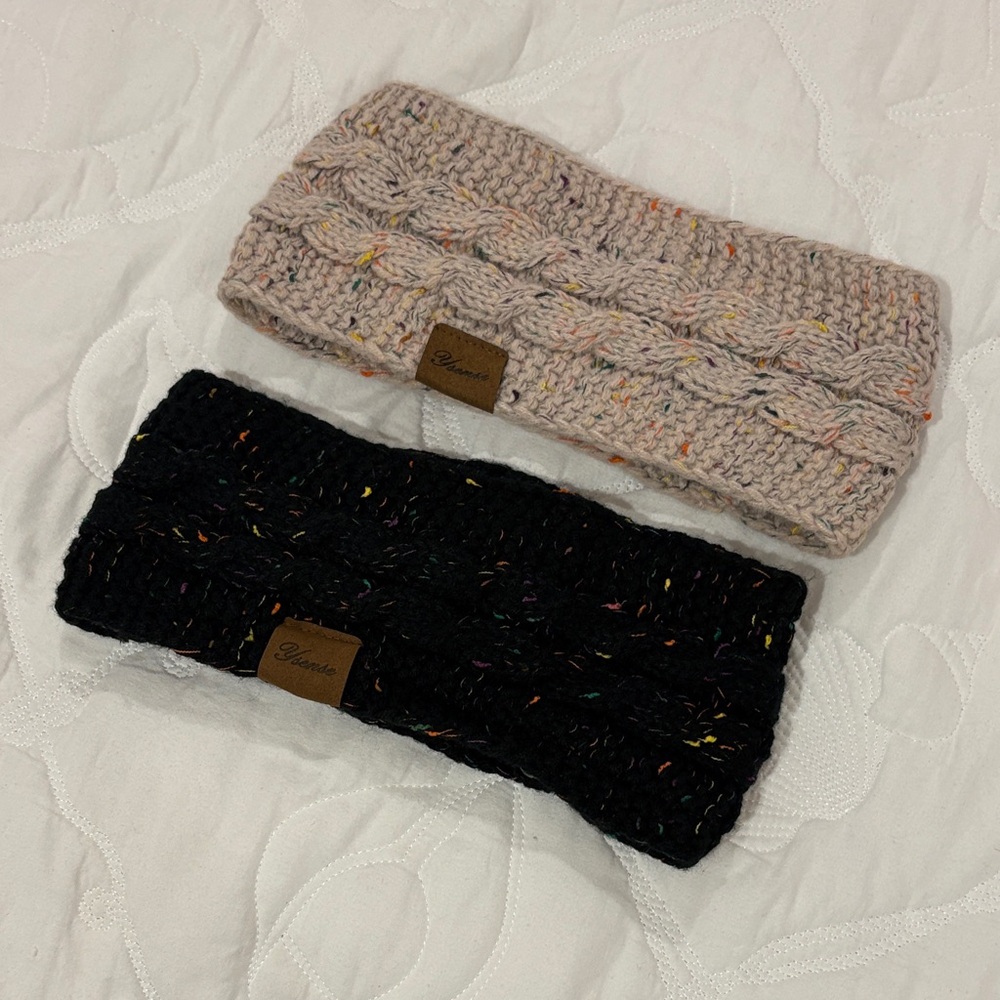 Chunky Knit Headbands in Black and Cream